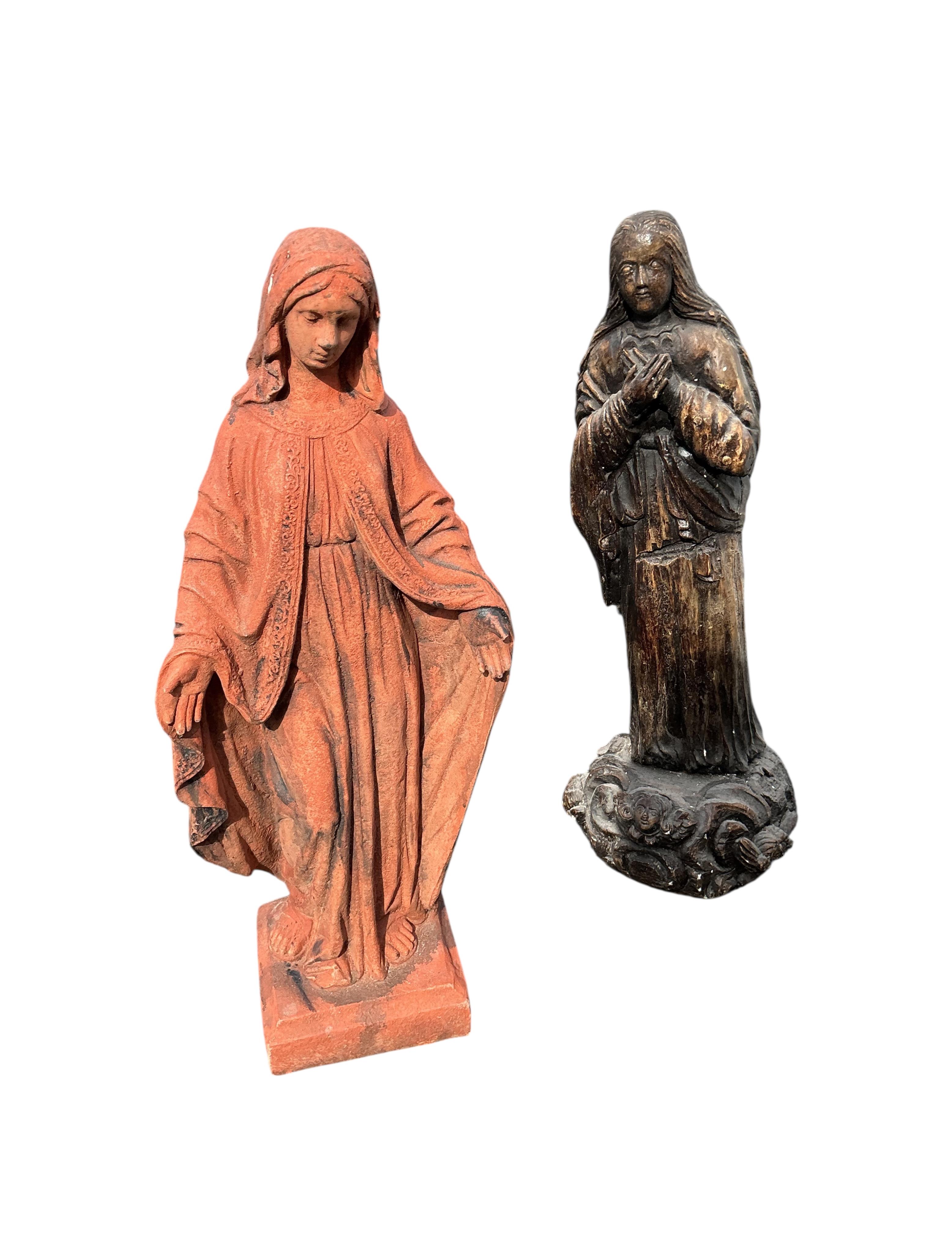 Five cast stone figures of Madonna, largest height 79cm
